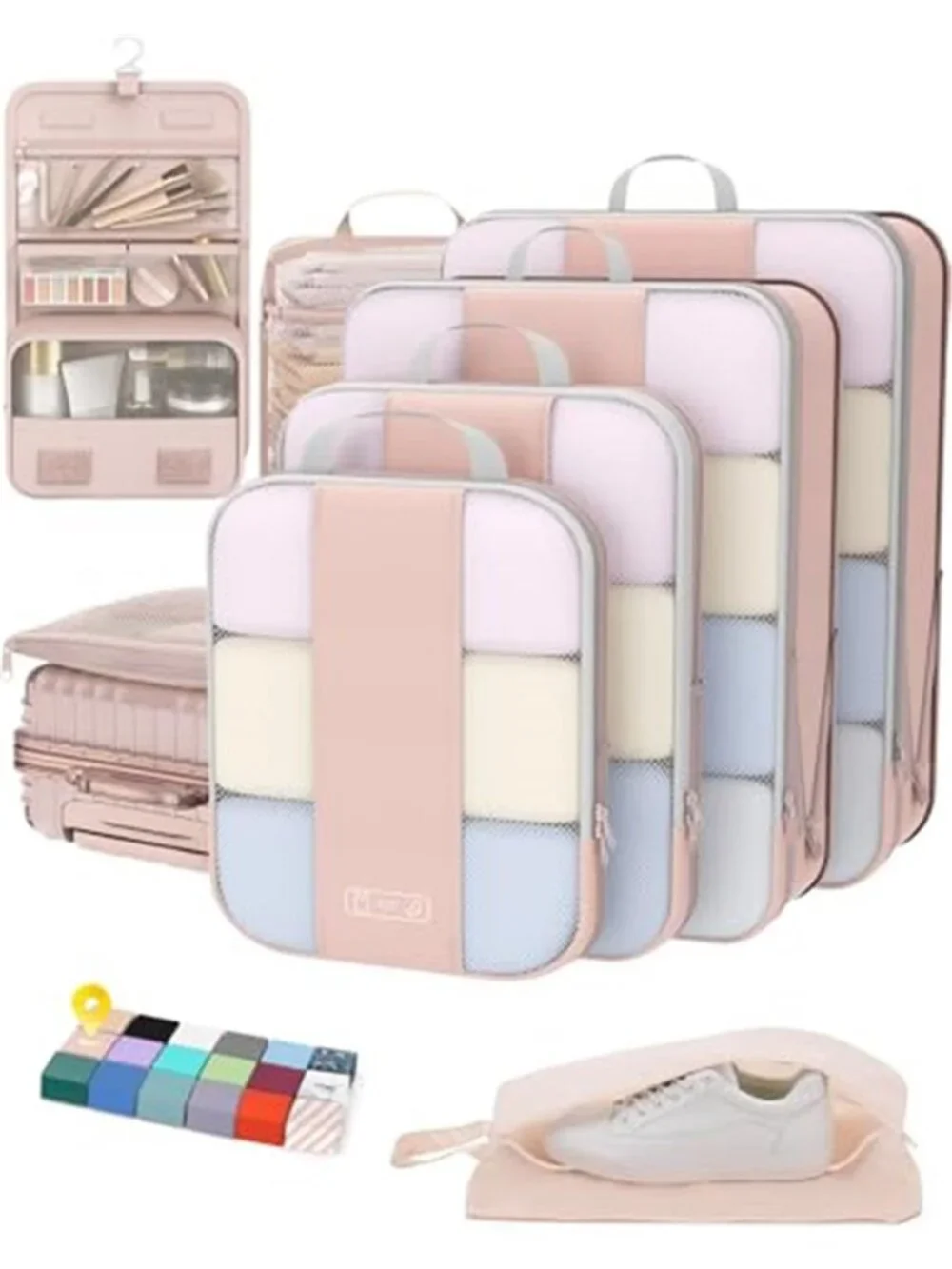 Compression Packing Cubes Travel Organizer Set Luggage Storage Bags 8 Piece